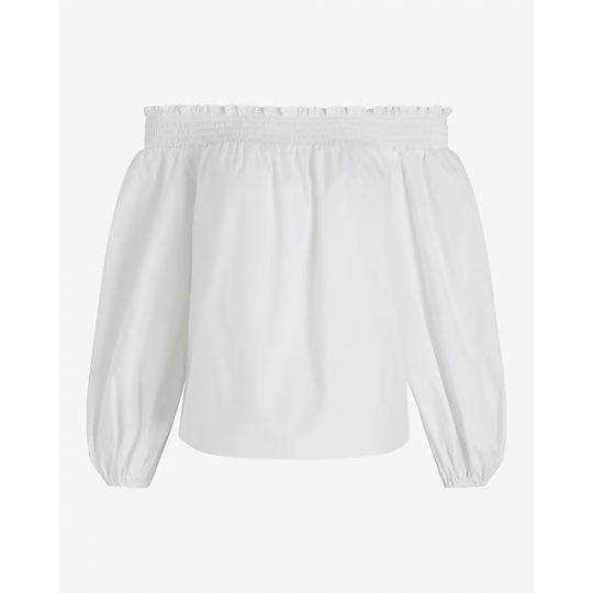 Poplin Off The Shoulder Balloon Sleeve Smocked Top